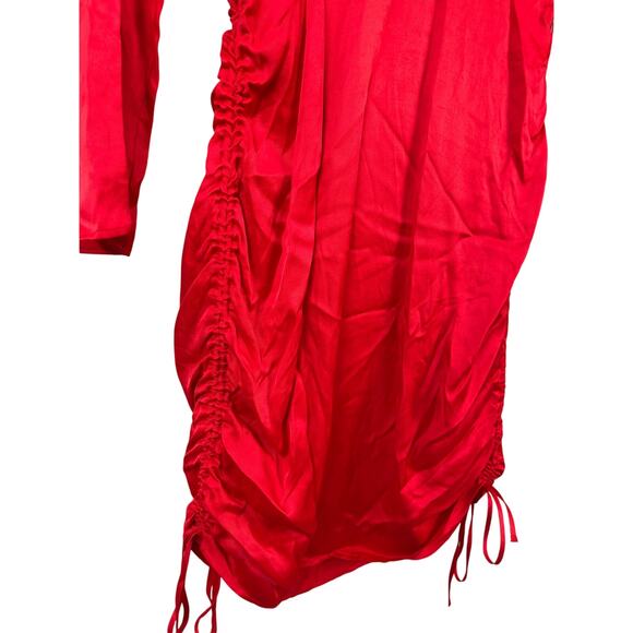 Zara Lipstick Red Satin Finish Mini‎ Dress Adjustable Side Cinching Size XS - Picture 9 of 11